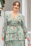 Plus Size Green Floral Tiered Summer Dress