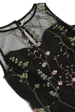 A Line Jewel Black Vintage Dress with Embroidery