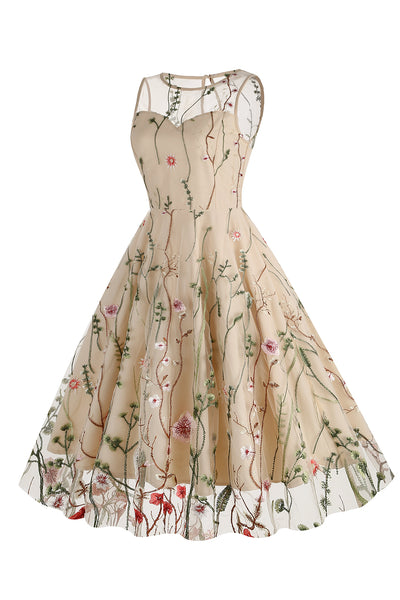 Zapaka Women Vintage Dress Embroidery A-Line 1950s Swing Dress – ZAPAKA