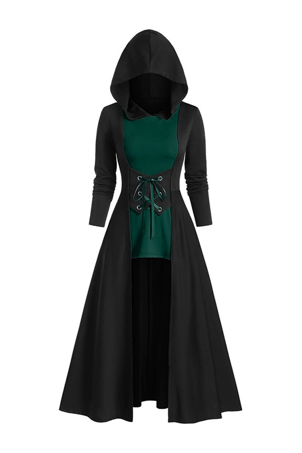 Black Long Sleeves Lace-up Halloween Dress with Hooded