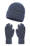 Black Knitted 2-Pieces Hat Gloves For Men