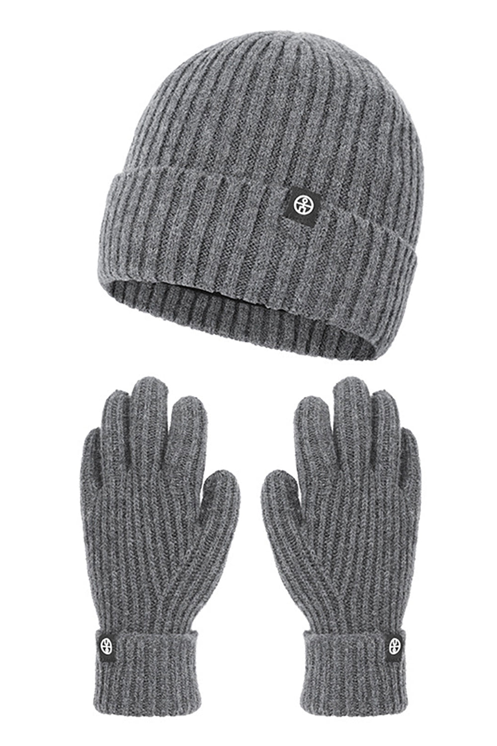 Black Knitted 2-Pieces Hat Gloves For Men