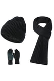 Black Knitted 3-Pieces Scarf Hat Gloves