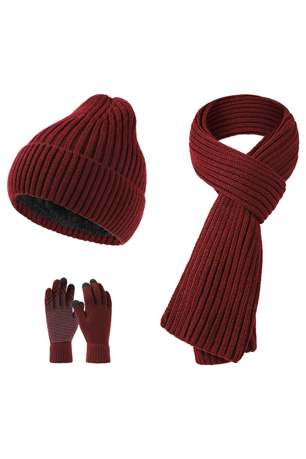 Black Knitted 3-Pieces Scarf Hat Gloves