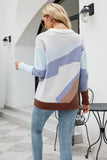 Crew Neck Blue Color Panel Knitted Sweater