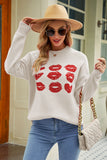 Heart Lips Crew Neck Women's Knitted Sweater