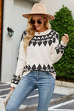 Crew Neck Vintage Jacquard Long Sleeve Pullover Sweater