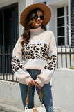 Turtleneck Leopard-Print Puff-Sleeve Sweater