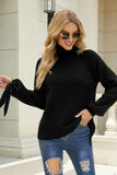 Long Sleeve Lace Up Knitted Turtleneck Sweater