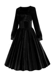 Black Long Sleeves Velvet Vintage Dress
