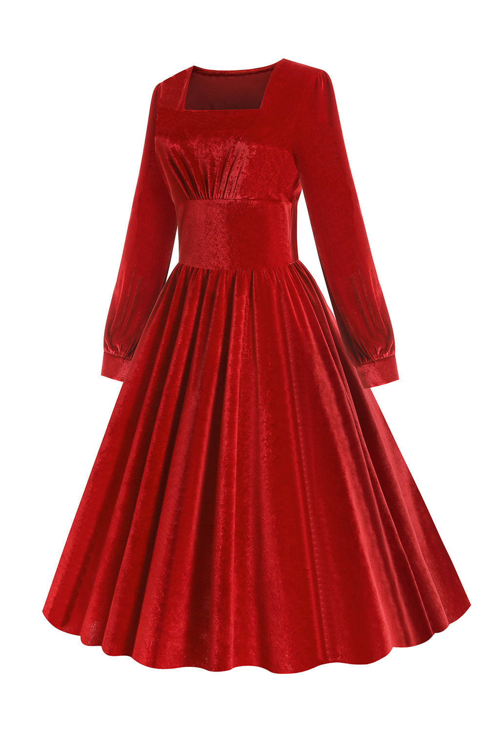 Red Velvet Midi A-line Vintage Dress