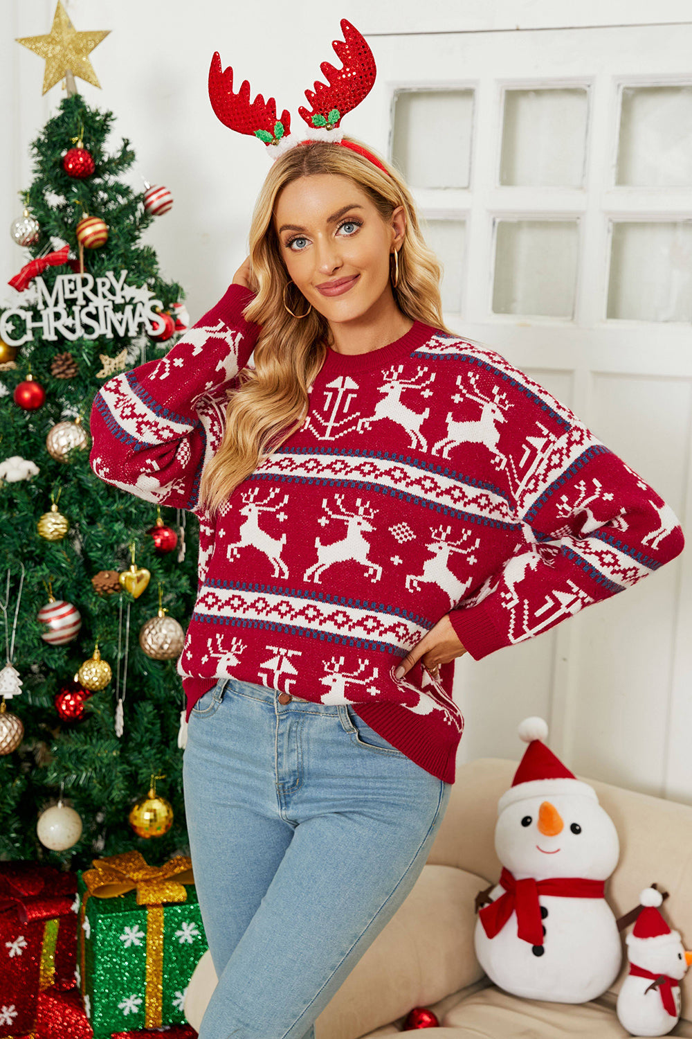 Drizzle Christmas Fawn Jacquard Sweater
