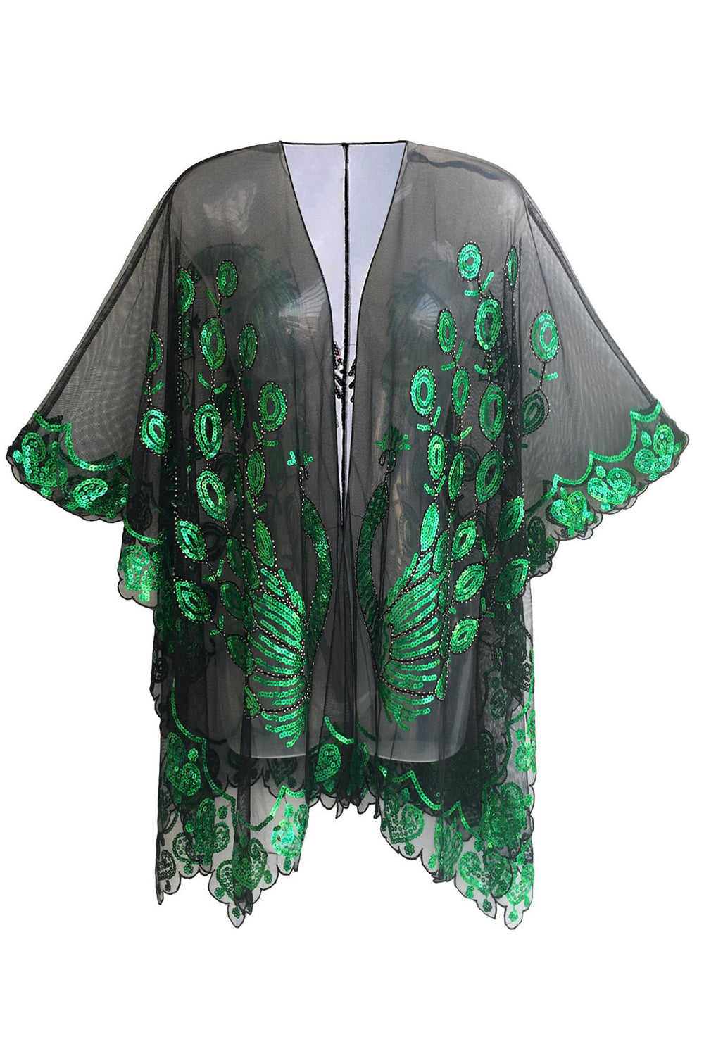 Black Sequined Peacock 1920s Cape