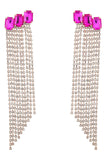 Fuchsia Beaded Rhinestone Party Earrings