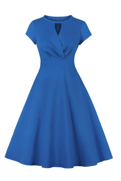 Zapaka Women Jewel Blue 1950s Dress with Keyhole Swing Dress – ZAPAKA
