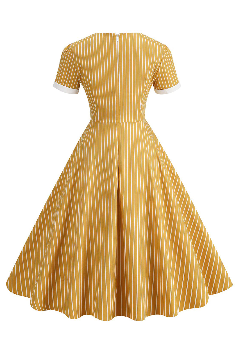 Blue Striped Vintage Dress with Short Sleeves