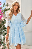 Blue V Neck Mini Summer Dress With Half Sleeves