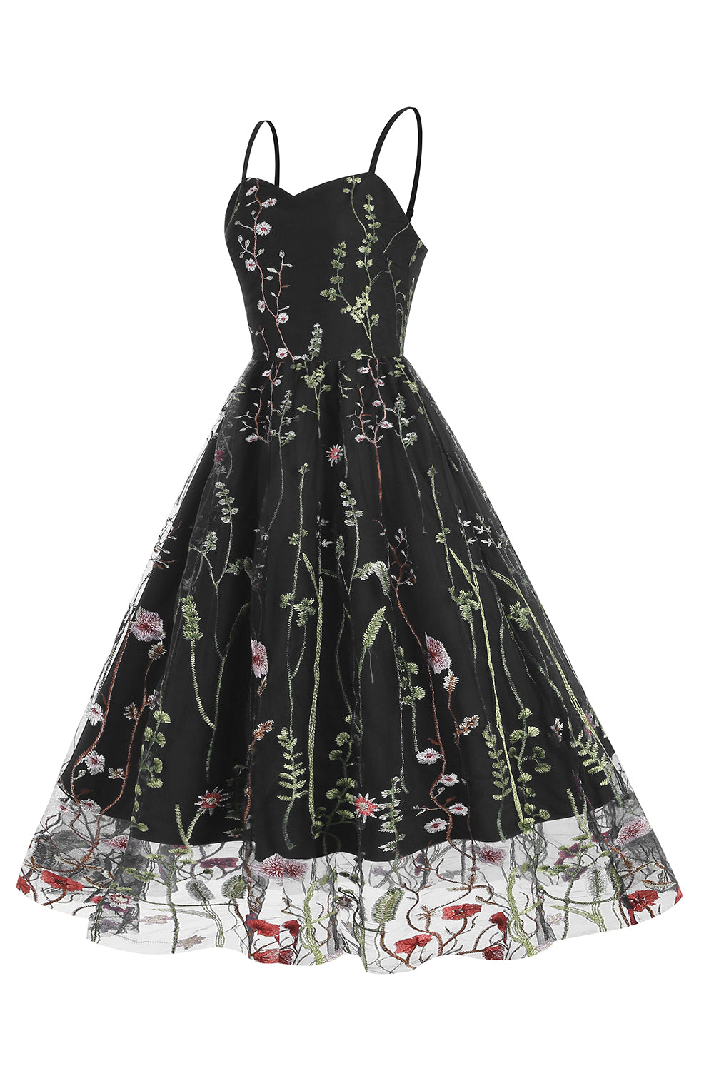 A Line Black 1950s Dress with Embroidery