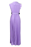 Plus Size Purple Pleated Long Wedding Guest Dress