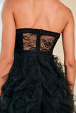 Strapless Black Corset Prom Dress with Slit