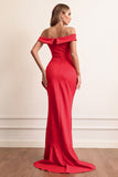 Red Sheath Off The Shoulder Prom Dress With Ruffles