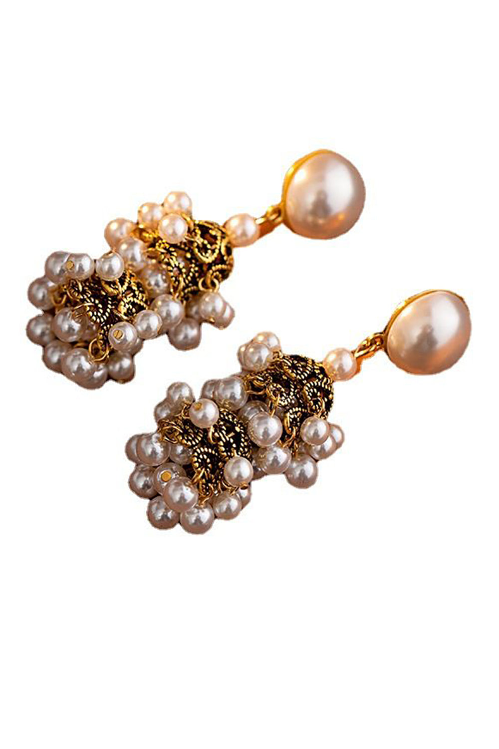 Vintage Golden Pearl French Court Style Tassel Earrings