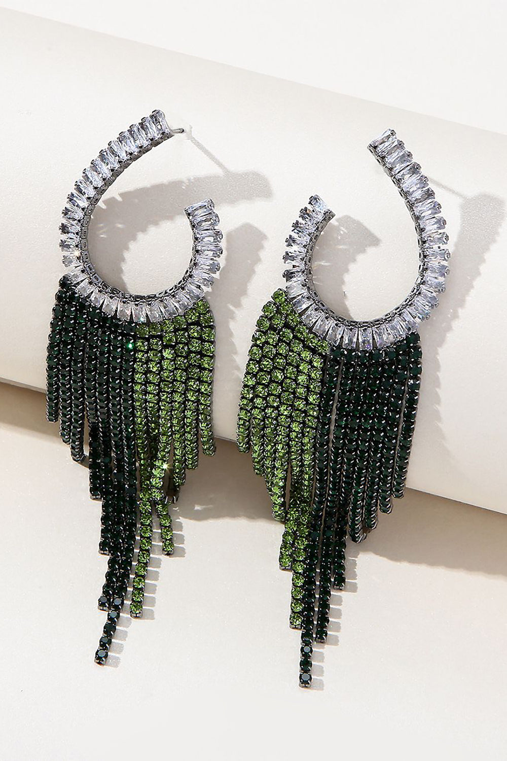 Rhinestones Green Tassel Earrings