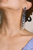 Grey Rhinestones Tassel Long Earrings