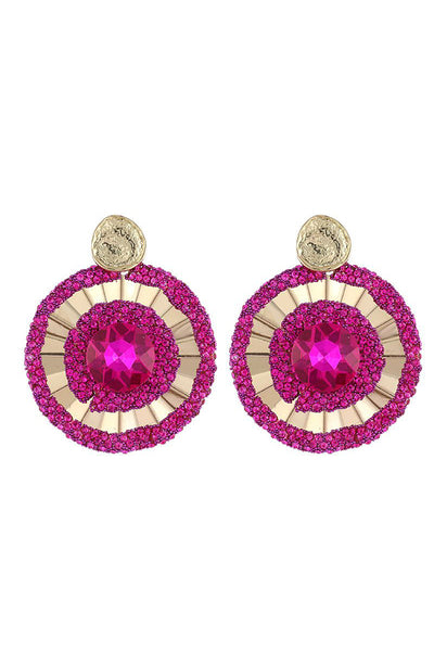 Zapaka Women Fuchsia Round Earrings Alloy Rhinestones Fashion ...