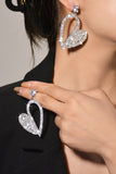 Fashion Silver Heart Rhinestone Dangling Earrings for Women