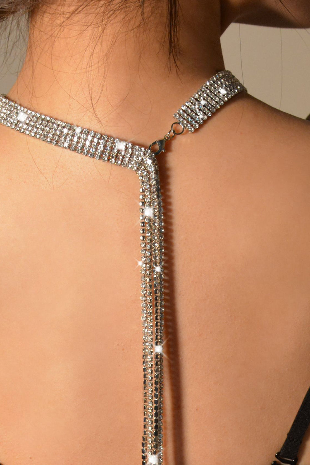 Sparkly Silver Long Crystal Collar Necklace