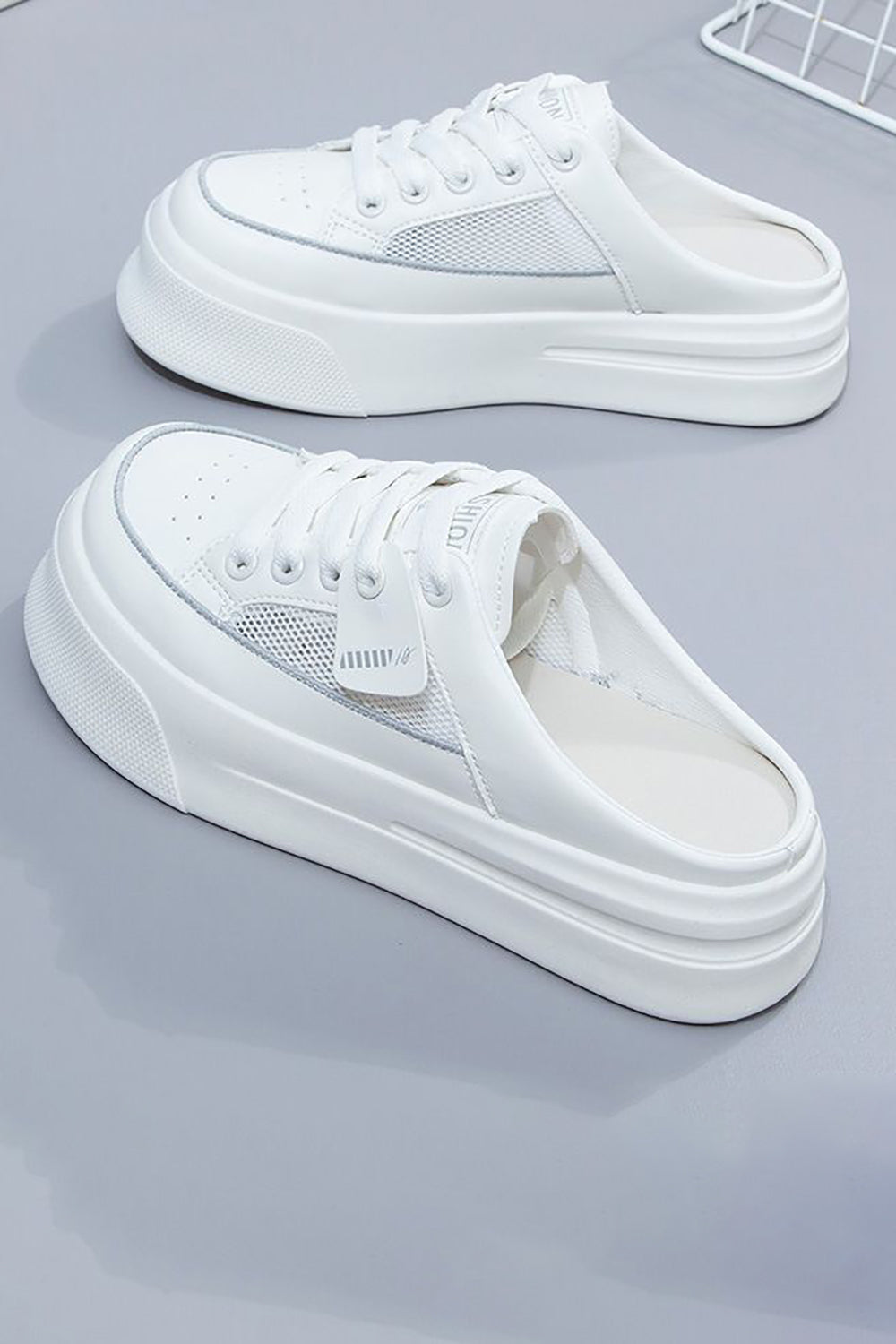 White Mesh Slip-On Thick Bottom Shoes