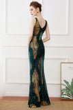 Dark Green Sequins Sheath Long 1920s Dress
