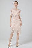 Blush Sequins 1920s Dress with Fringes