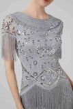 Blush Sequins 1920s Dress with Fringes