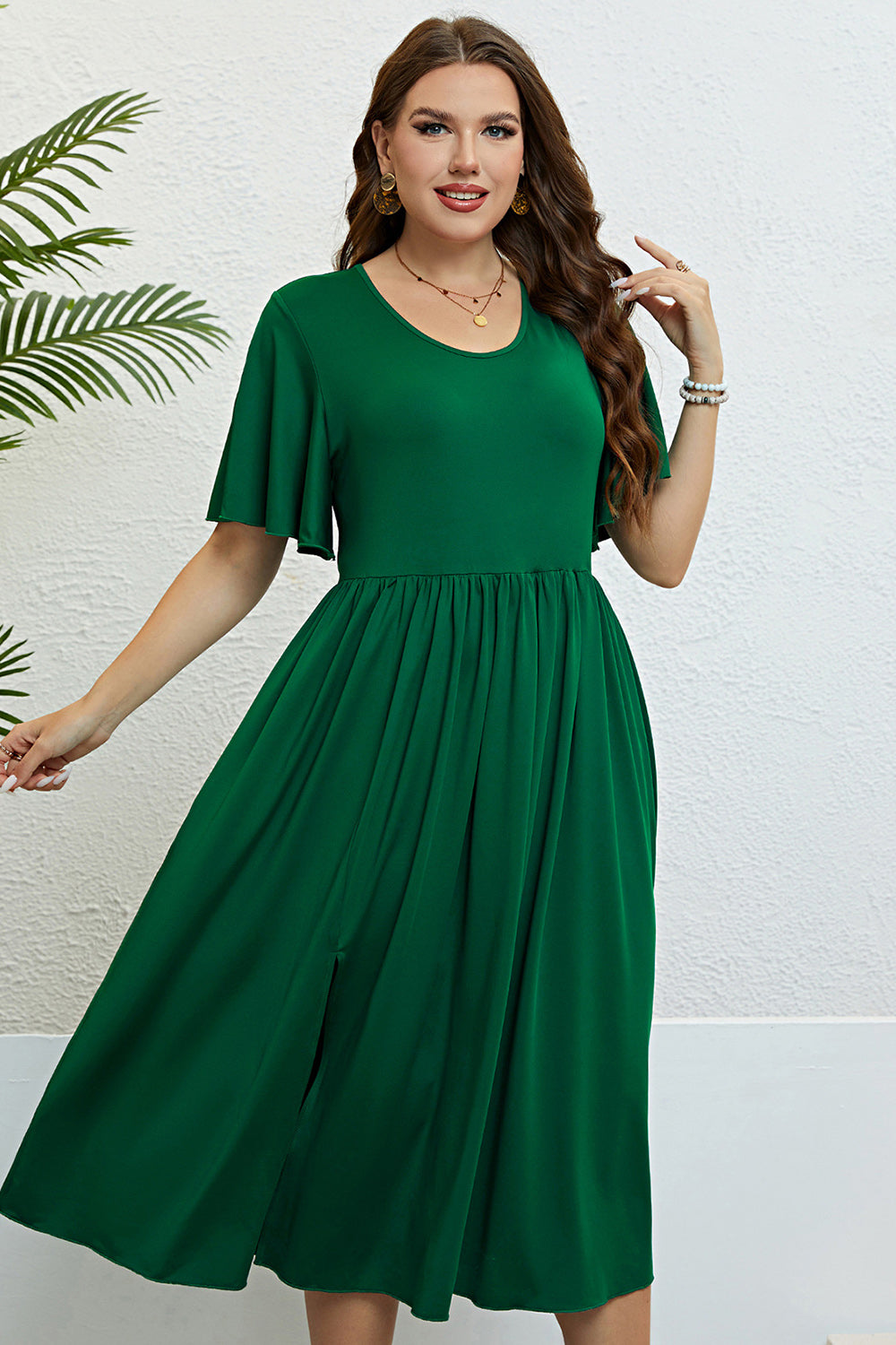 Dark Green Round Neck A Line Plus Size Summer Dress