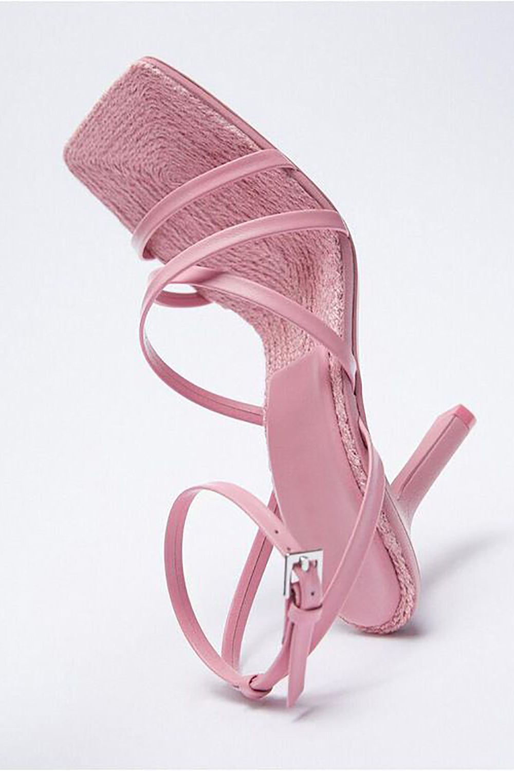 Pink Slip-on Square Toe High-Heeled Sandals