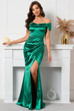 Mermaid Off The Shoulder Green Long Prom Dress with Slit