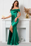 Mermaid Off The Shoulder Green Long Prom Dress with Slit