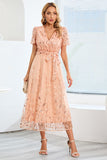 A-Line Blush Casual Dress with Short Sleeves