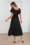 A-Line Off The Shoulder Black Casual Dress with Ruffles