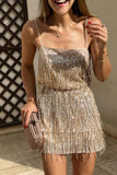 Spaghetti Straps Champagne Homecoming Dress with Fringes
