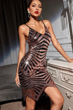 Sparkly Spaghetti Straps Brown Brown Homecoming Dress