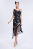 Black Beaded Roaring 20s Gatsby Fringed Flapper Dress