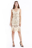 Sparkly V-Neck Apricot Gatsby Fringed Flapper Dress