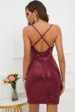 Burgundy Sparkly Sequin Cocktail Dress With Criss Cross Back