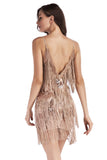 Black Sequin Spaghetti Straps Short Cocktail Dress With Fringes