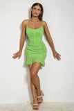 Green Spaghetti Straps Short Homecoming Dress With Ruffles