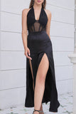 Black Halter Corset Party Dress with Slit