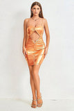 Orange Spaghetti Straps Cocktail Dress with Hollow-out